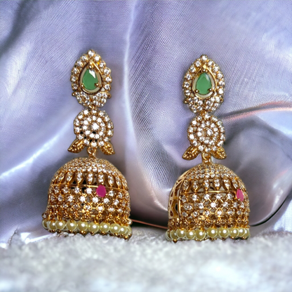 Bridal Jhumka - Pearls & American Diamond Crafted
