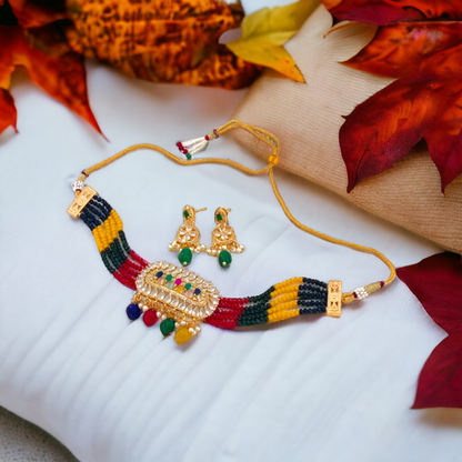 Multi Color Choker Necklace Set - AD09
