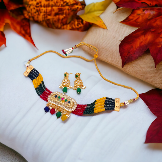 Multi Color Choker Necklace Set - AD09