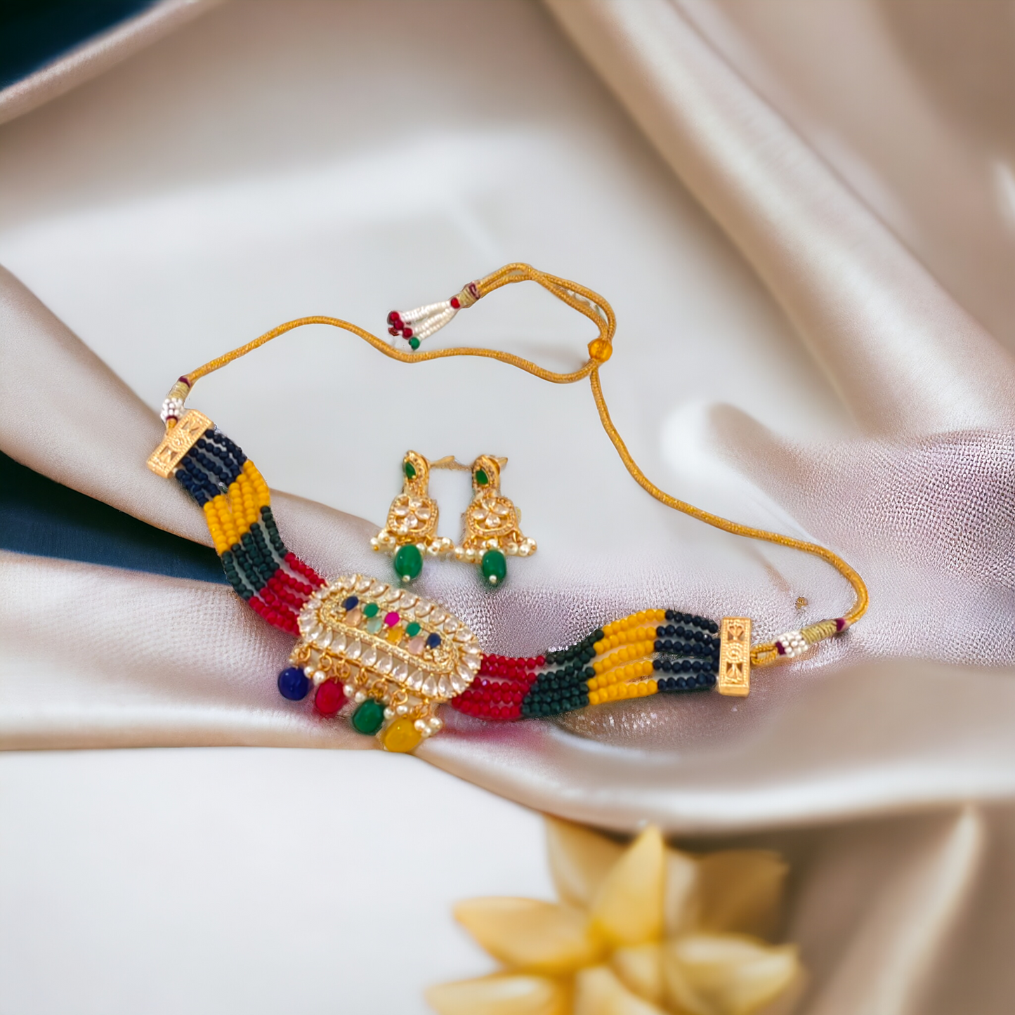 Multi Color Choker Necklace Set - AD09