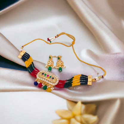 Multi Color Choker Necklace Set - AD09