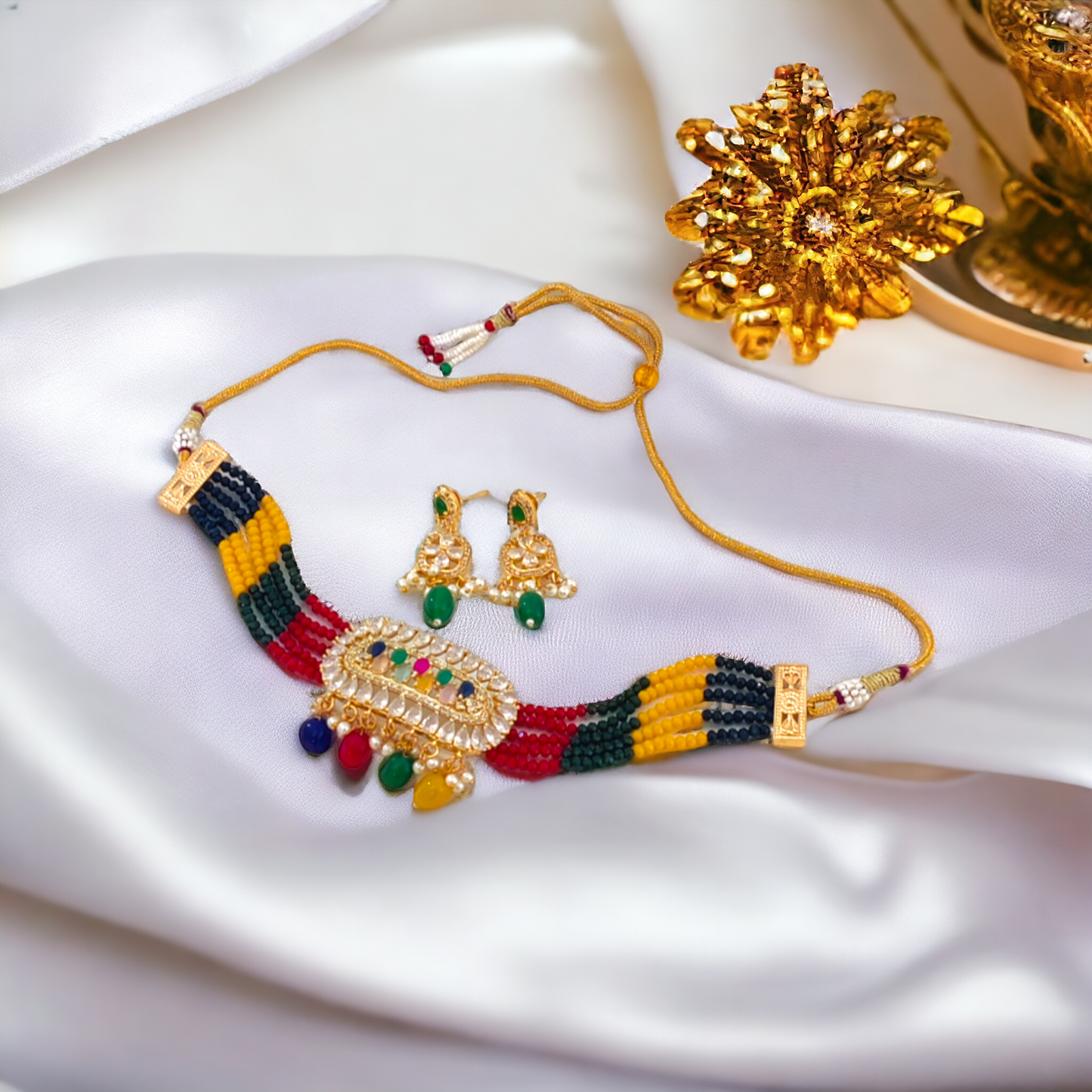 Multi Color Choker Necklace Set - AD09