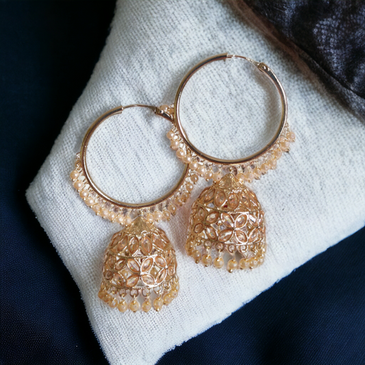 White Stone With Pearls Jhumka - Reverse AD