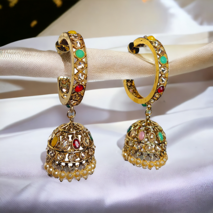 Multi Color Kundan Stone - Reverse AD Jhumka