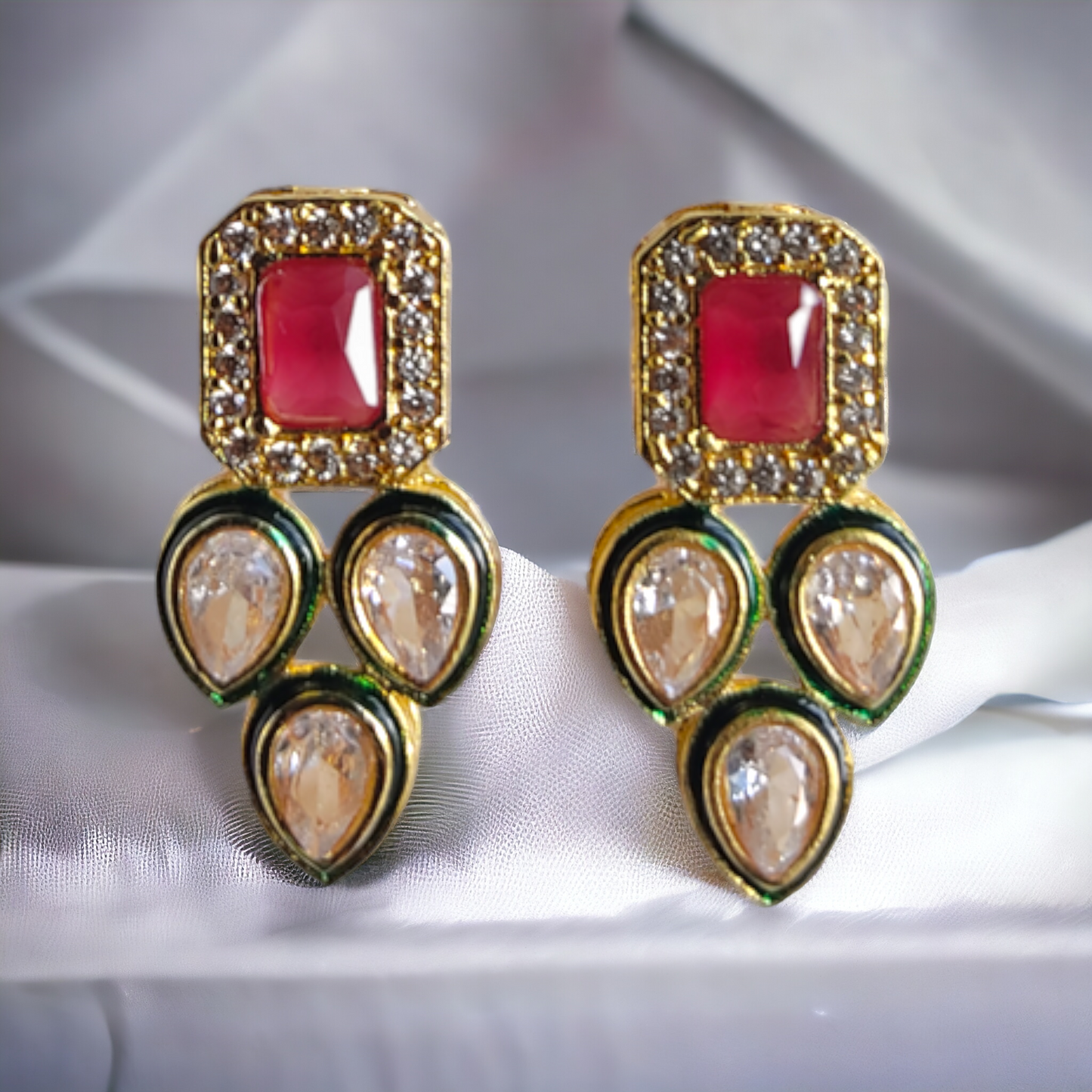 Red Stone Kundan Necklace Set - KC06