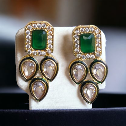 Green Stone Kundan Necklace Set - KC07