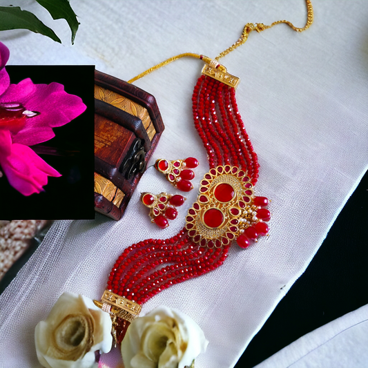 Jadau AD Choker Necklace Set With Pearls - KC09
