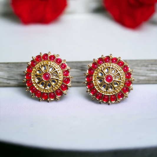 Red Kundan Studs - KC11