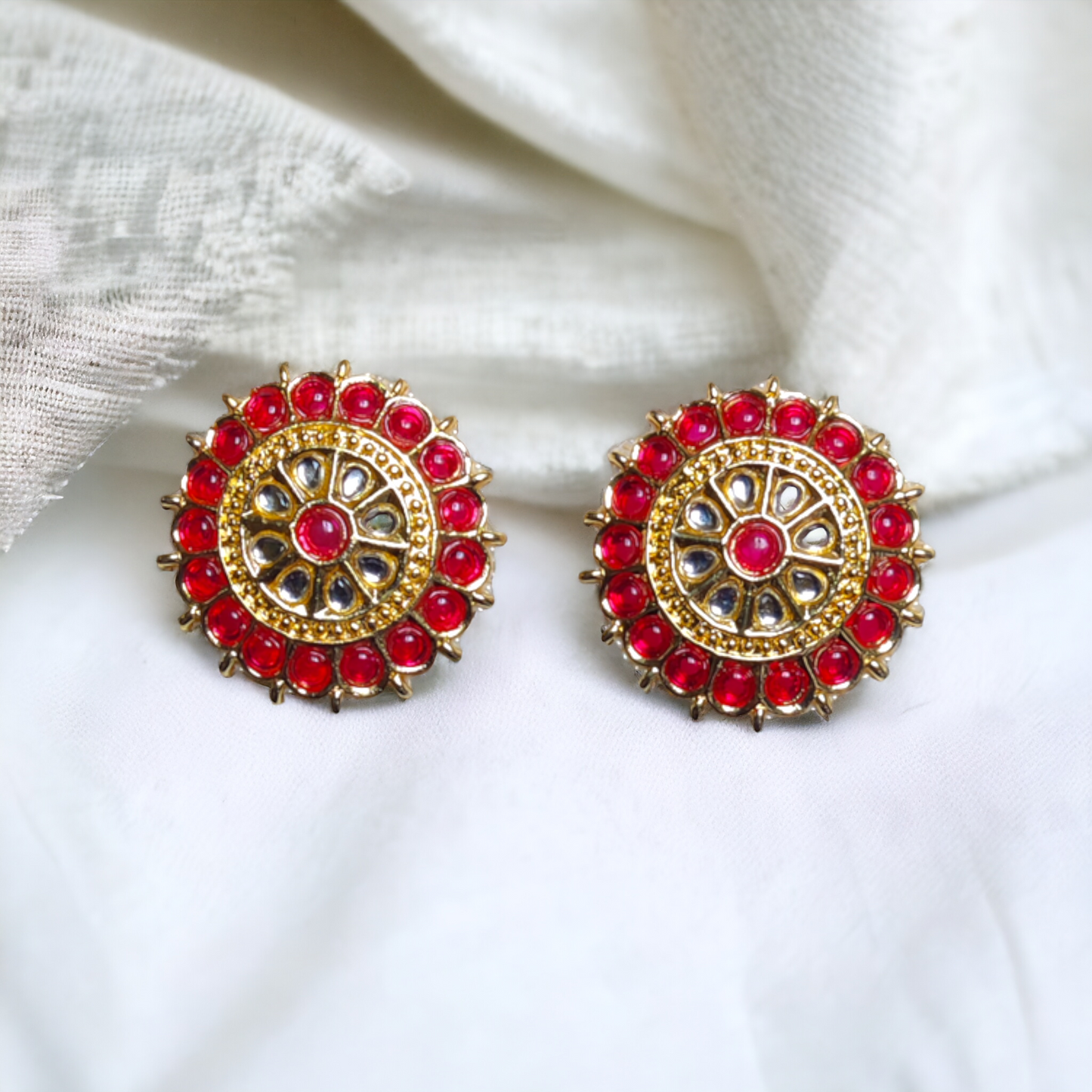 Red Kundan Studs - KC11