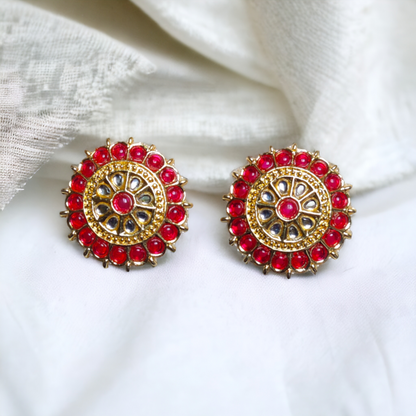 Red Kundan Studs - KC11