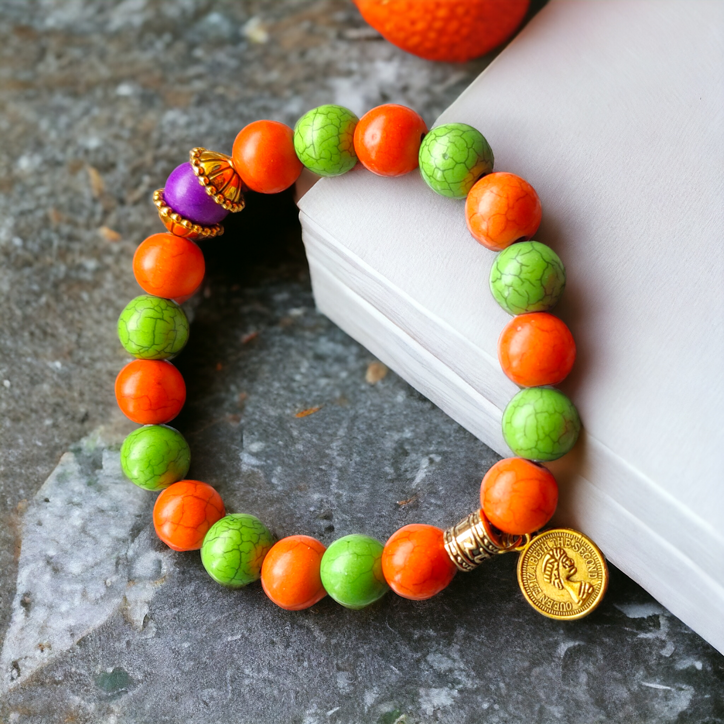 Clay Beads Bracelet - Green & Orange Color Beads