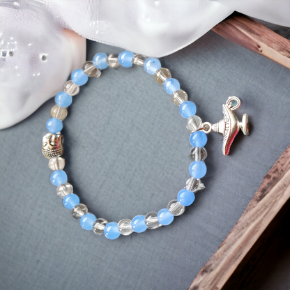 Glass Beads Bracelet With Metal Charms