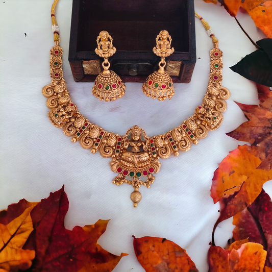Lakshmi Necklace Set With Golden Beads - Matte Finish TS19