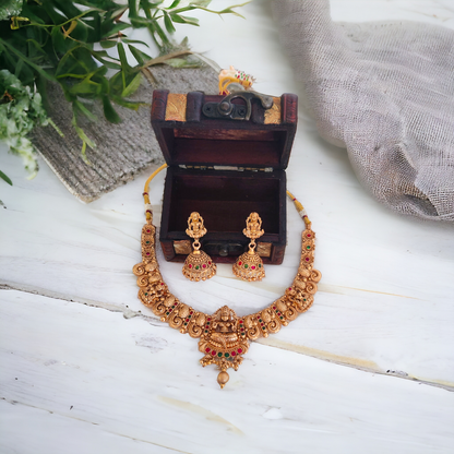 Lakshmi Necklace Set With Golden Beads - Matte Finish TS19
