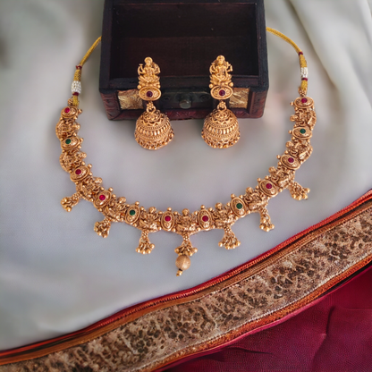 Lakshmi Necklace Set With Golden Beads - Matte Finish TS18