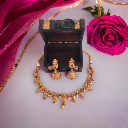 Lakshmi Necklace Set With Golden Beads - Matte Finish TS18