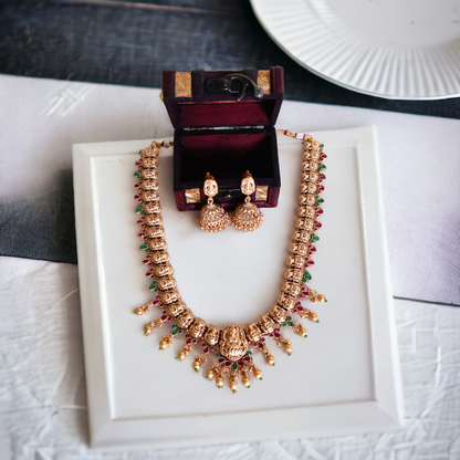 Red & Green Kundan Lakshmi Necklace Set - Matte Finish TS13