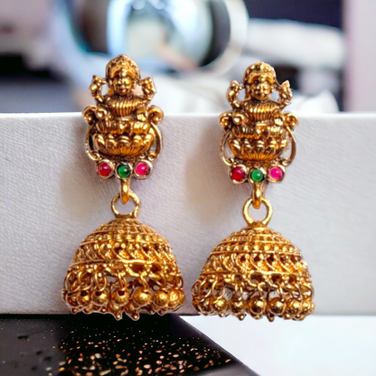Golden Beads Studded With Red & Green Kundan Necklace Set - TS09