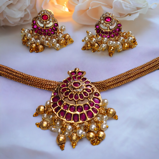 Chocker Set With Pink Kundan & Pearls - TS04