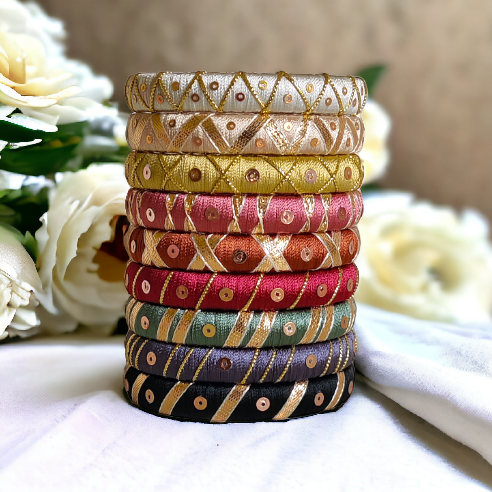 Prismatic Gota Patti Sparkle Silk Thread Bangles