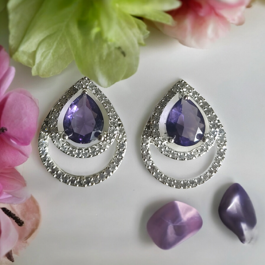 Stunning Purple Stone American Diamond Earrings