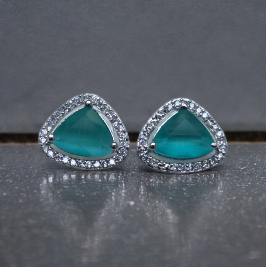 Cute Sea Green Stone American Diamond Earrings