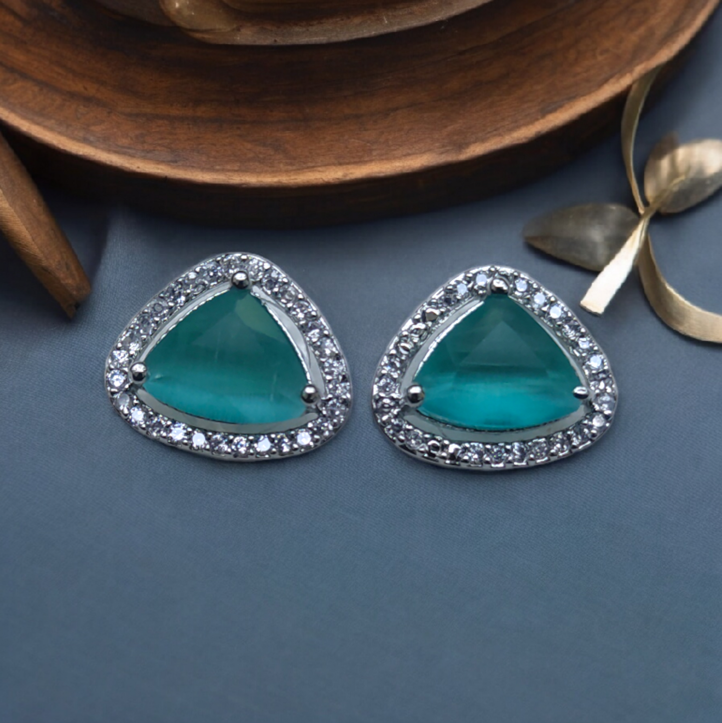 Cute Sea Green Stone American Diamond Earrings