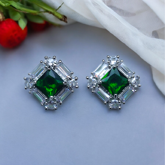 Elegant Green Stone American Diamond Earrings