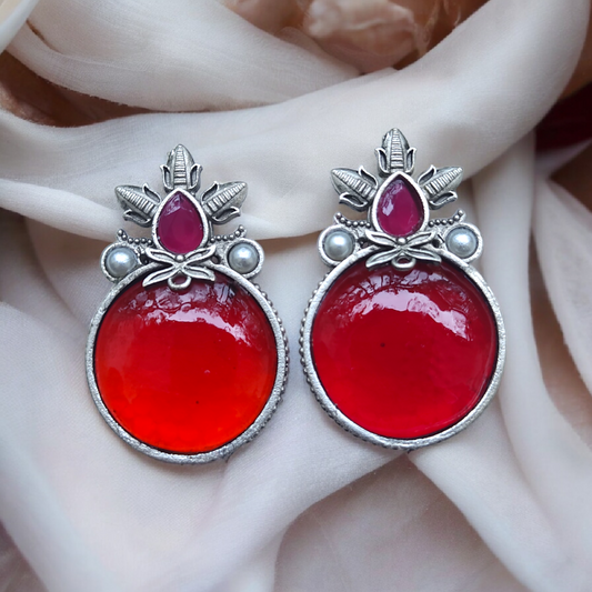 Silver Replica Red Kundan Earring - XJ67