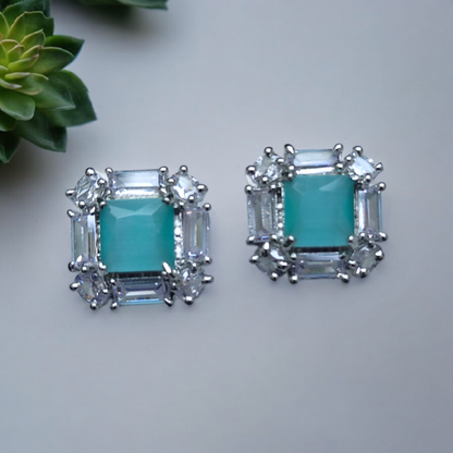 Stunning Sea Green Stone American Diamond Earrings