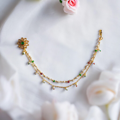 Gold Plated Green Stone Chained Nose Ring