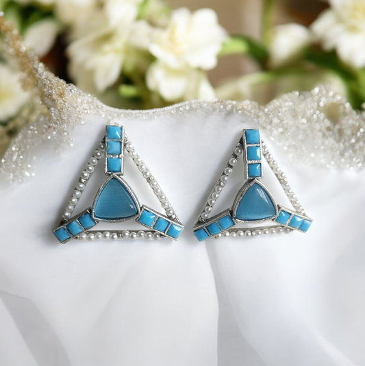 Silver Replica Blue Kundan Earring - XJ65
