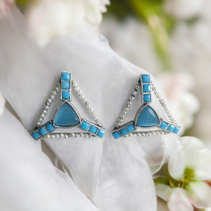 Silver Replica Blue Kundan Earring - XJ65