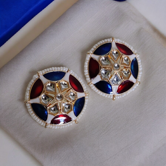 Multi Color Kundan & Pearl Studs - KC17
