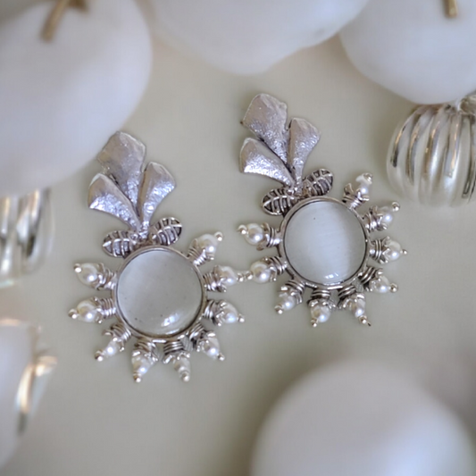 Silver Replica White Kundan Earring - XJ66