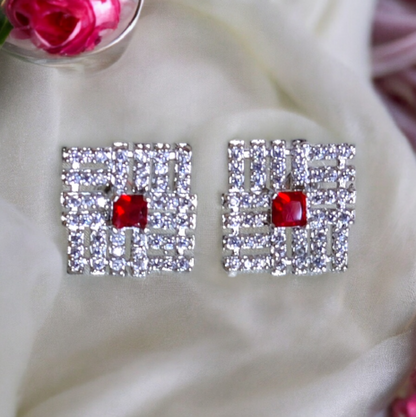 Red Color Stone AD Cute Earrings