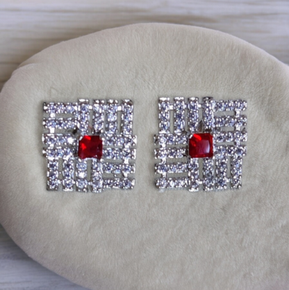 Red Color Stone AD Cute Earrings