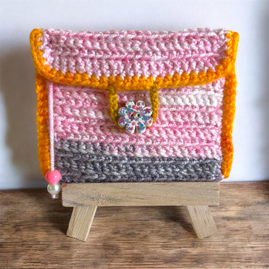 Baby Pink Multi Color Crochet Mini Purse