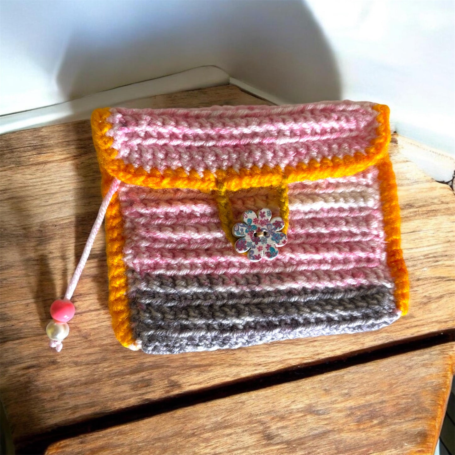 Baby Pink Multi Color Crochet Mini Purse