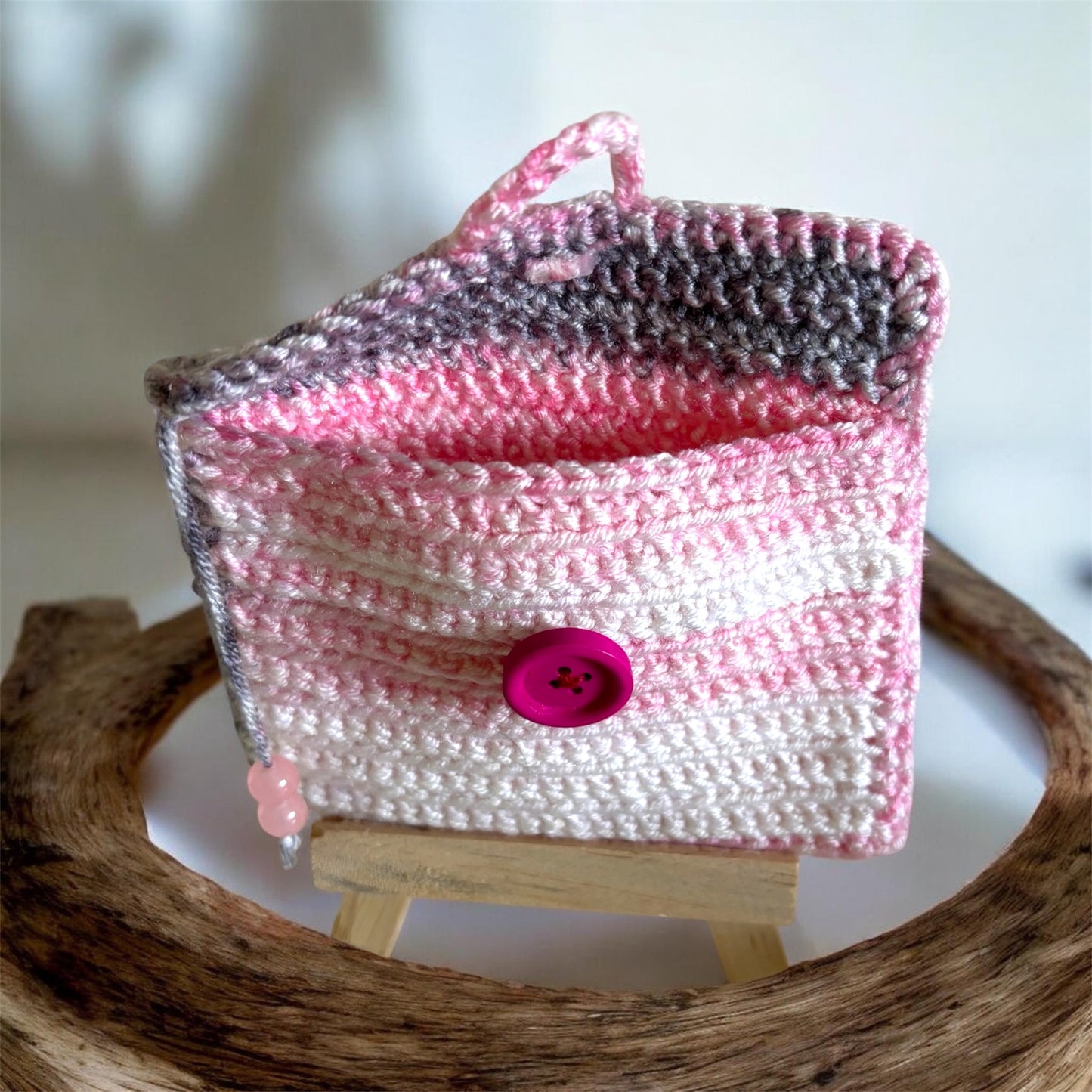 Pinkish White Crochet Mini Purse