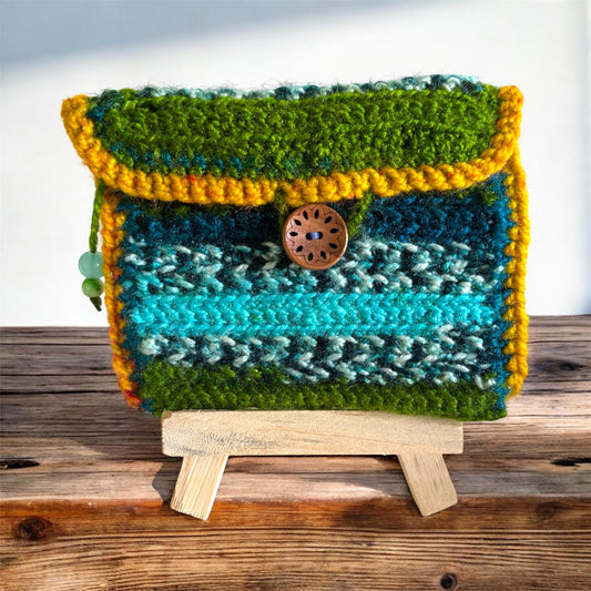 Multi Color - Green Blue Mustard Crochet Mini Purse
