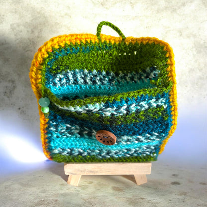 Multi Color - Green Blue Mustard Crochet Mini Purse