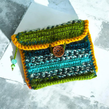 Multi Color - Green Blue Mustard Crochet Mini Purse