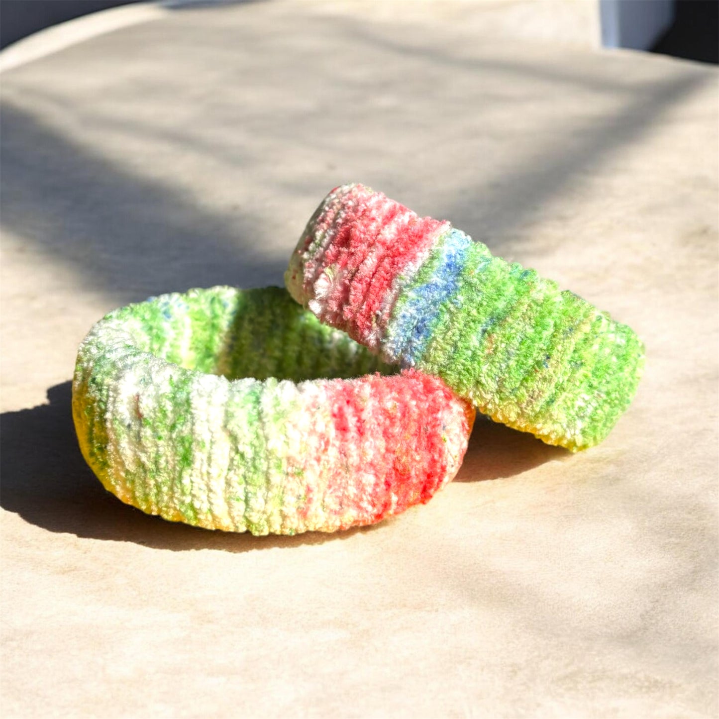 Soft Yarn Bangles - Green Red White Multi Shade