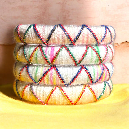 White Cotton Thread Bangles - Size 2.6