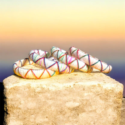 White Cotton Thread Bangles - Size 2.6