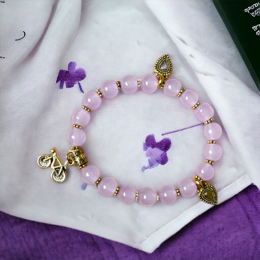 Pink Glass Beads Bracelet With Charms