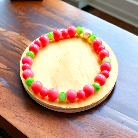 Pink & Green Clay Beads Bracelet