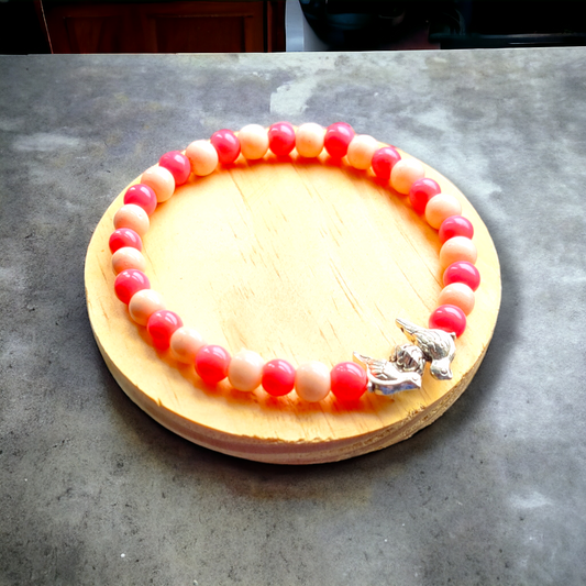 Pink & Off White Clay Beads Bracelet