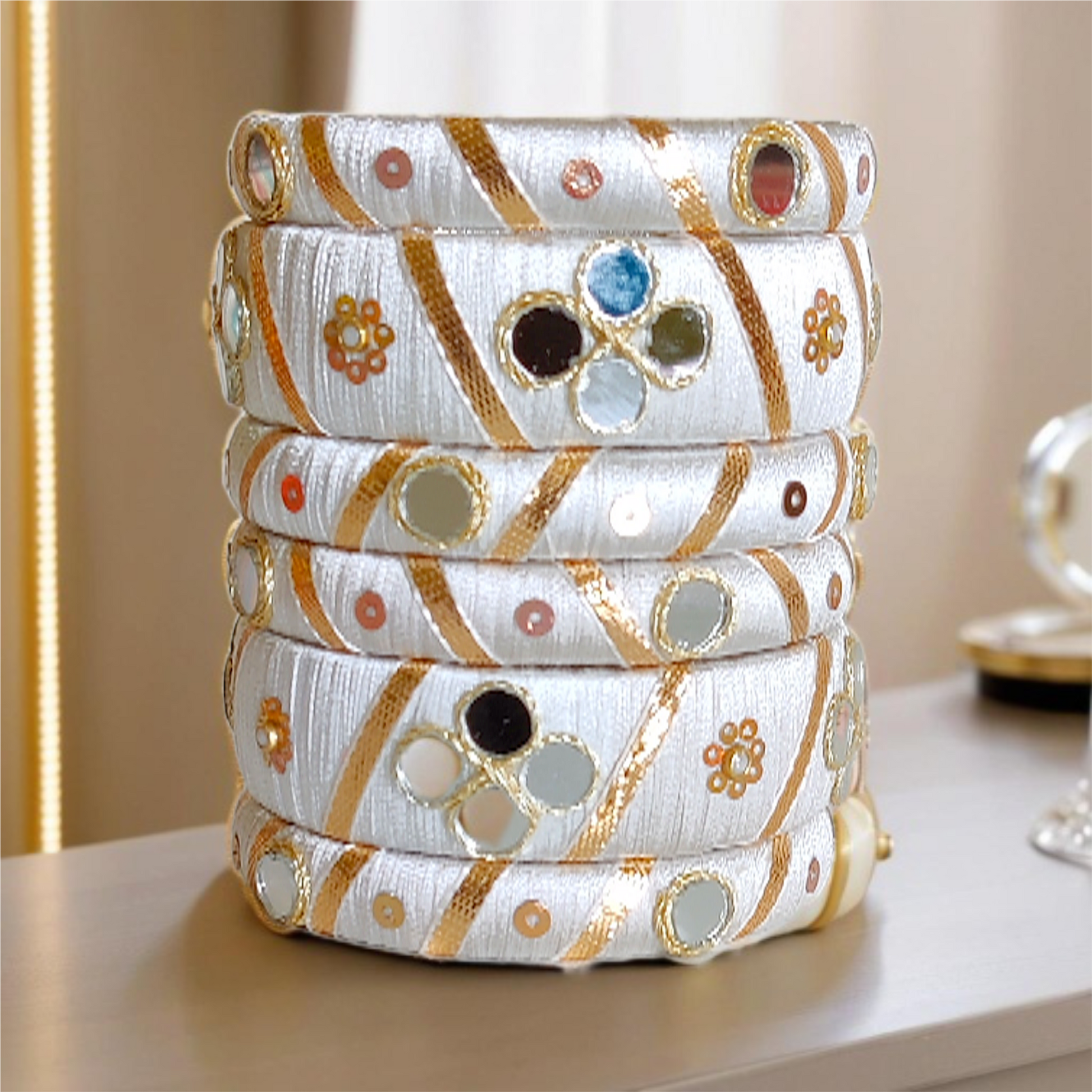Pearl White Silk Thread Bangles, Taasha, handmade bagles, silk thread bangles, handmade bangles, handicrafts